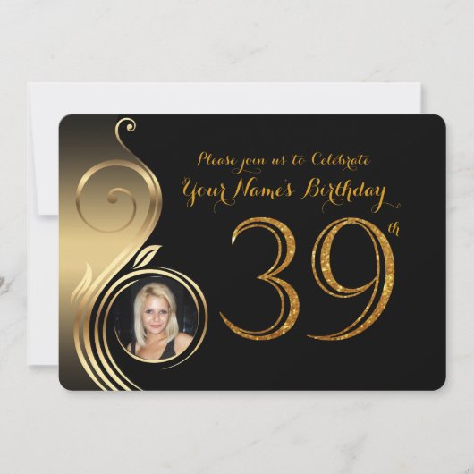 trente-neuvième, invitation d'anniversaire, or de (Devant)