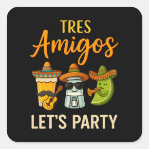 Tres amigos Tequila Salt Limoen Cinco de Mayo Vierkante Sticker