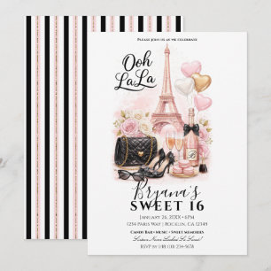 Très Chic in de Roze Stad Parijs Sweet 16 Feestje Kaart
