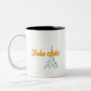 Tres Chic Stylish  French Word Phrase Tweekleurige Koffiemok