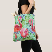 Tres Flamingos Pink Flamingo Tropical Canvas tas (Dichtbij)