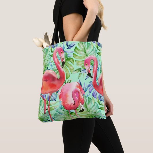 Tres Flamingos Pink Flamingo Tropical Canvas tas (Dichtbij)
