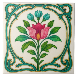 Très joli carreau de céramique floral de style Art