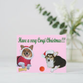 Très Noël M de corgi et carte postale rose de G (Debout devant)