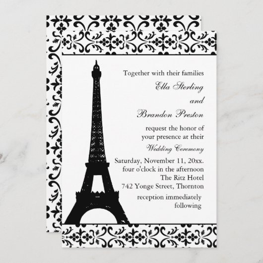 Tres Paris Faire-part de mariage (blanc) (Devant / Derrière)