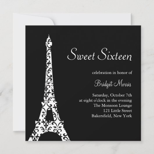 Tres Paris Sweet sixteen Invitation d'anniversaire (Devant)