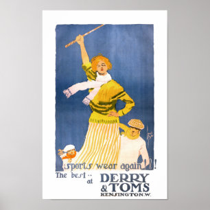 Très rare Poster vintage Derry & Toms restauré