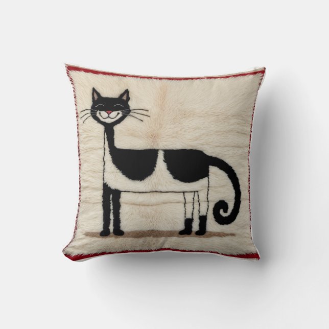 Trésors turcs : Chat Noir Blanc Kilim Coussin (Recto)