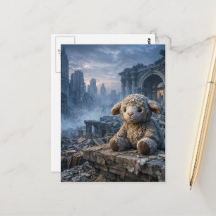 treurig klein knuffelschaap verlaten apocalyptisch briefkaart