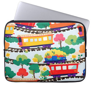 Treurige treinen en bomen patroon blauw laptop sleeve