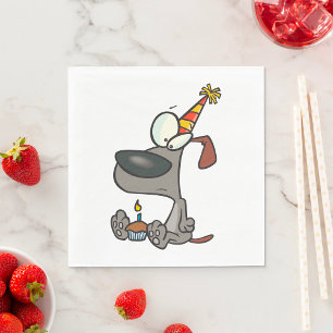 Treurige Verjaardag Hond Cartoon met Cupcake Servet