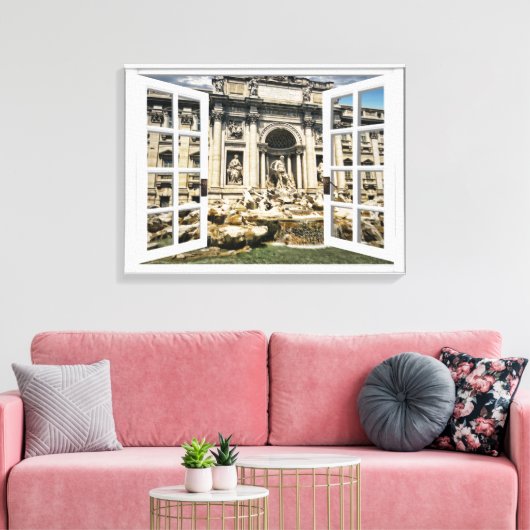Trevi Fontein Uitzicht Fake Window Canvas Afdruk (Insitu (Woonkamer))