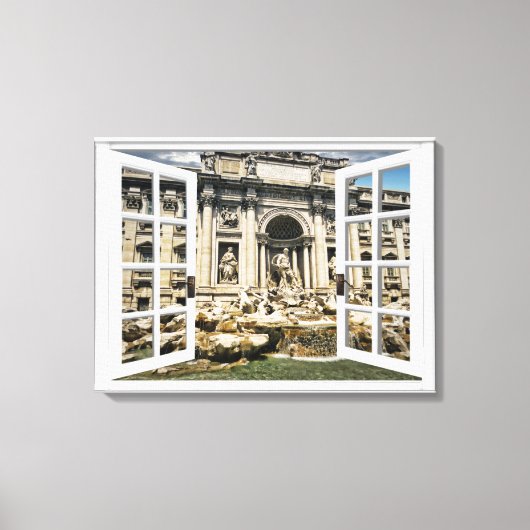 Trevi Fontein Uitzicht Fake Window Canvas Afdruk (Voorkant)