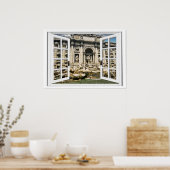 Trevi Fountain Faux Window Uitzicht Poster (Keuken)