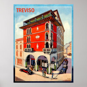 Treviso, stadsstraat, Italië, vintage reis Poster
