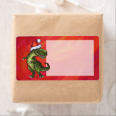 TRex Dino in Santa Hat op rood Etiket (Insitu)