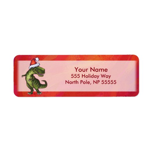 TRex Dino in Santa Hat op rood Etiket (Voorkant)