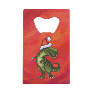 TRex Dino in Santa Hat op rood Kredietkaart Flessenopener