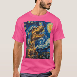 Trex Dinosaur Dino - Van Gogh Style - Sterrennacht T-shirt
