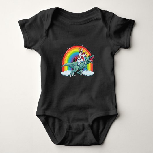 Trex Dinosaur French Bulldog Unicorn Rainbow Romper (Voorkant)
