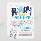 TREX Dinosaur Invitation Anniversaire Roar Wild DI (Devant / Derrière)