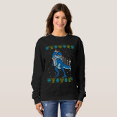 Trex Dinosaur Menorah Ugly Hanukkah Sweater Chanuk (Voorkant volledig)