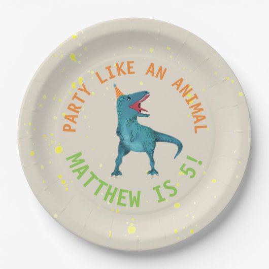 Trex Dinosaur Verjaardagsfeest Borden Papieren Bordje (Voorkant)