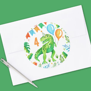 Trex Dinosaurus Boys Verjaardag Waterverf Ronde Sticker