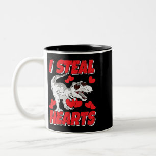 TRex Dinosaurus I Steal Hearts Papa Mama Familie Tweekleurige Koffiemok