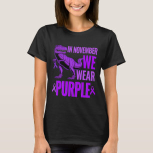 Trex dinosaurus in november dragen we paars epilep t-shirt
