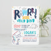 TREX Dinosaurus Verjaardag Uitnodiging Roar Wild D (Staand voorkant)