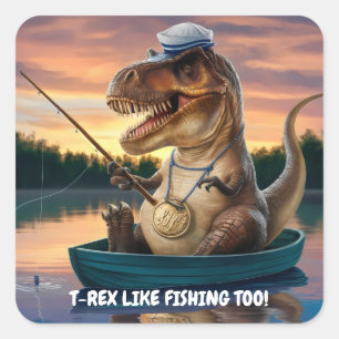 Trex dragen zeilend pet en vissen vierkante sticker