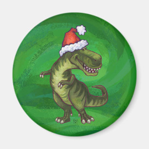 TRex in Santa Hat op Green Magneet