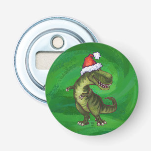 TRex in Santa Hat op groen Button Flesopener