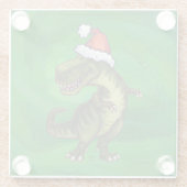 TRex in Santa Hat op groen Glazen Onderzetter (Achterkant)