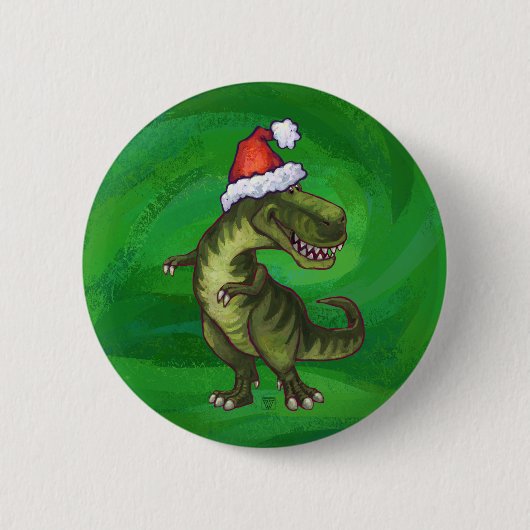 TRex in Santa Hat op groen Ronde Button 5,7 Cm (Voorkant)
