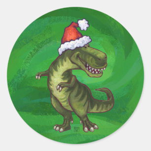 TRex in Santa Hat op groen Ronde Sticker