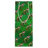 TRex in Santa Hat op groen Wijn Cadeautas (Achterkant)