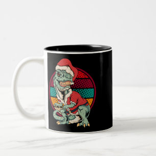 TRex Santa Claus Dinosaurus Kerst Grappig Merry Xm Tweekleurige Koffiemok