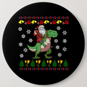 TRex Santa Rider Kerstmis Tyrannosaurus Dino Ronde Button 6,0 Cm