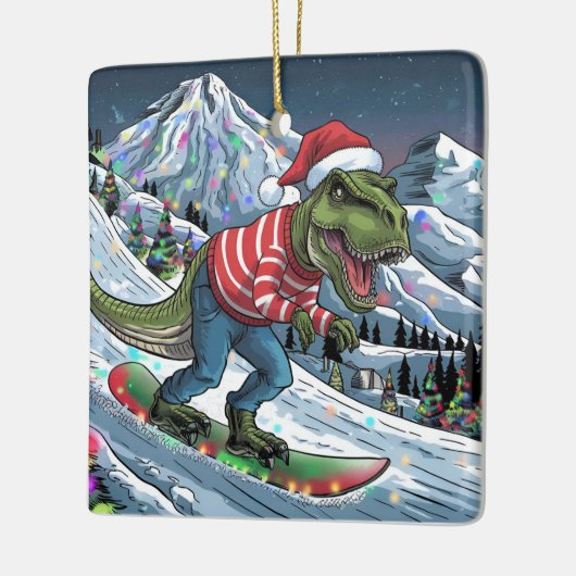 TRex snowboard op berg psychedelische kleuren Keramisch Ornament (Links)