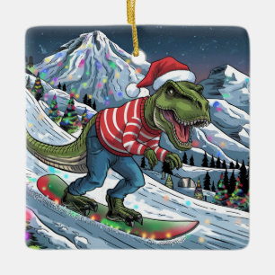 TRex snowboard op berg psychedelische kleuren Keramisch Ornament