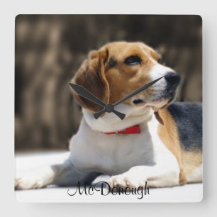 Tri-Color Beagle Vierkante Klok