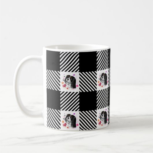 Tri-Color Cavalier Zwart & Wit Buffalo Plaid Koffiemok (Links)