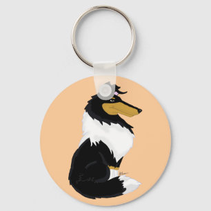 Tri-color Rough Collie Cartoon Sleutelhanger