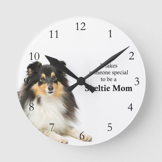 Tri-Color Sheltie Mam Clock Ronde Klok (Voorkant)