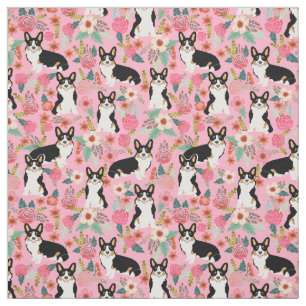 Tri Colored Corgi Floral Fabric - schattige corgis Stof
