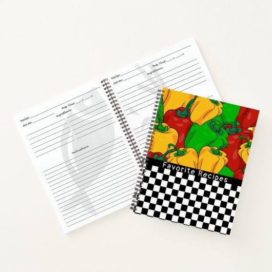 Tri Colored Peppers en Checkerboard Recipe Notitieboek (Binnen)