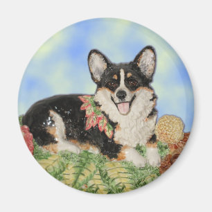 Tri Corgi dans le feuillage d'automne - aimant de
