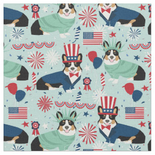 tri corgi dog usa patriotic stof